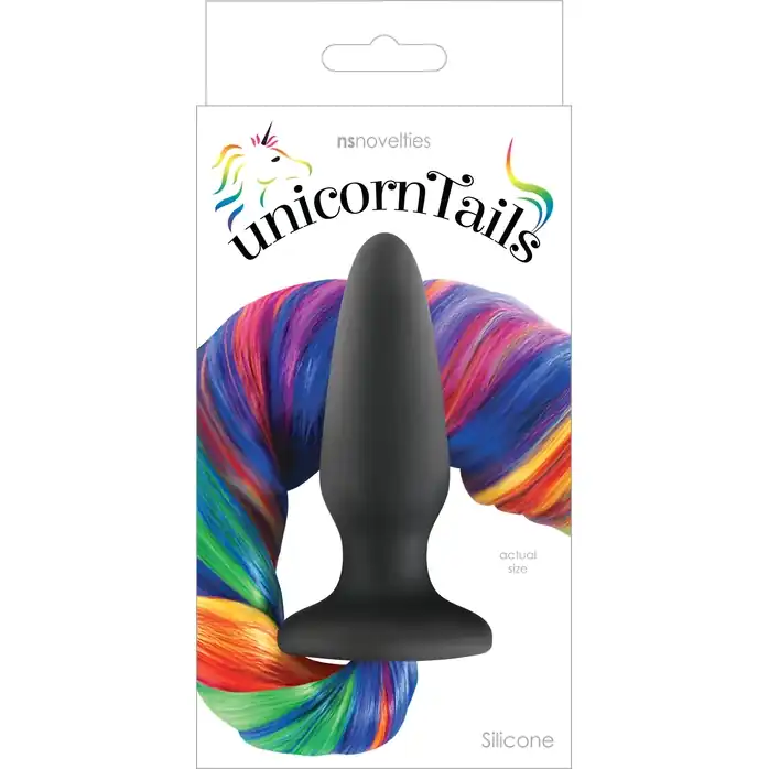 Чёрная анальная пробка с радужным хвостом Unicorn Tails Rainbow - Unicorn Tails. Фотография 2.