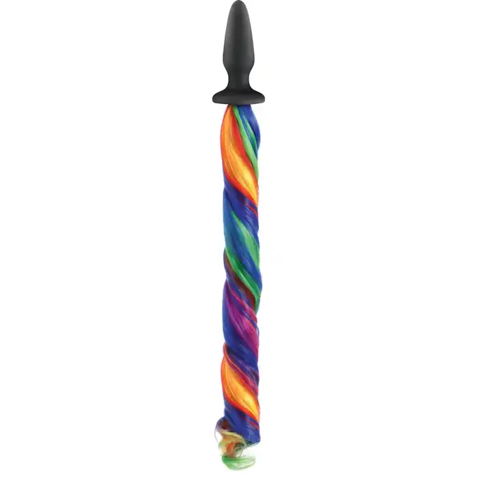 Чёрная анальная пробка с радужным хвостом Unicorn Tails Rainbow - Unicorn Tails