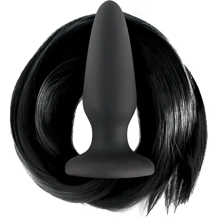 Чёрная анальная пробка с черным хвостом Filly Tails Black - Filly Tails