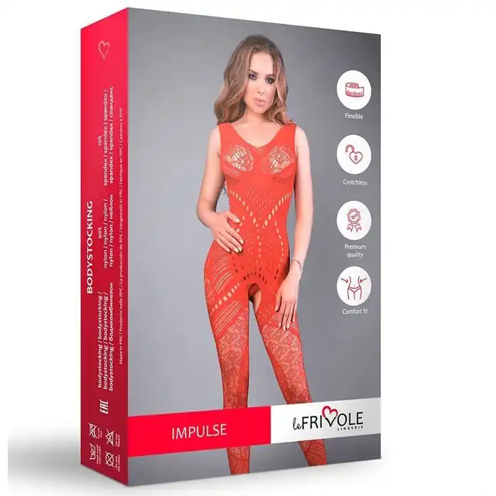Красный комбинезон со сложным рисунком и интимным доступом - Impulse. Фотография 4.