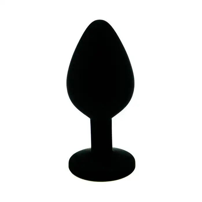 Чёрная силиконовая анальная пробка с голубым кристаллом - 7 см - Kanikule anal plugs. Фотография 3.