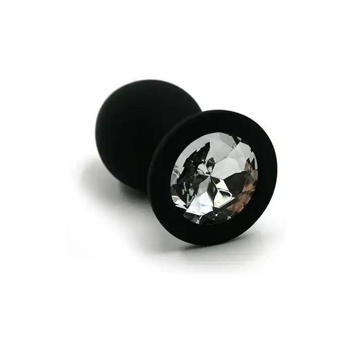 Чёрная силиконовая анальная пробка с прозрачным кристаллом - 8,3 см - Kanikule anal plugs