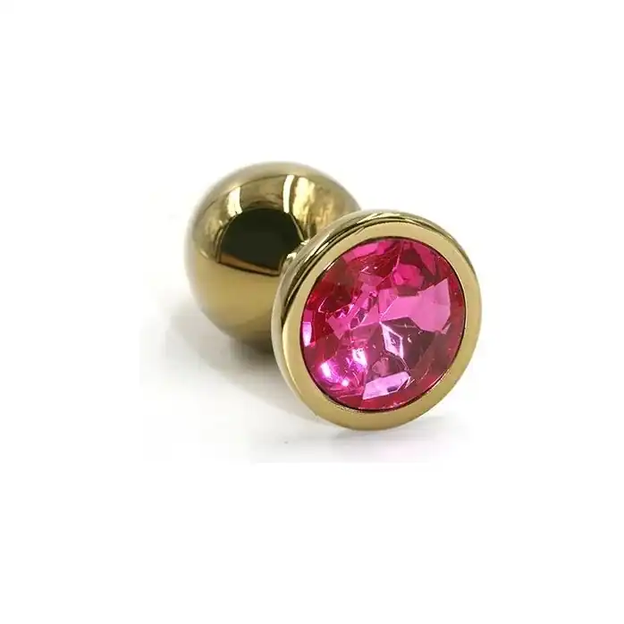 Золотистая алюминиевая анальная пробка с розовым кристаллом - 8,4 см - Kanikule anal plugs