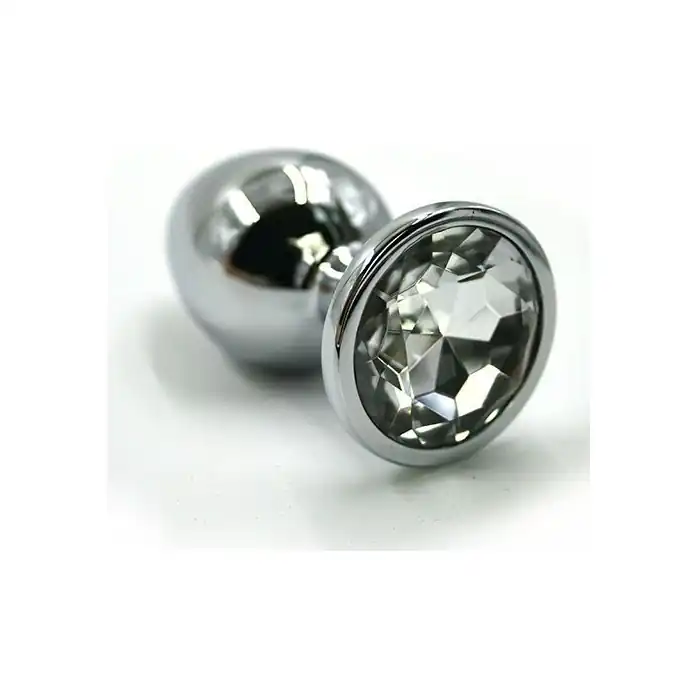 Серебристая алюминиевая пробка с прозрачным кристаллом - 8,4 см - Kanikule anal plugs