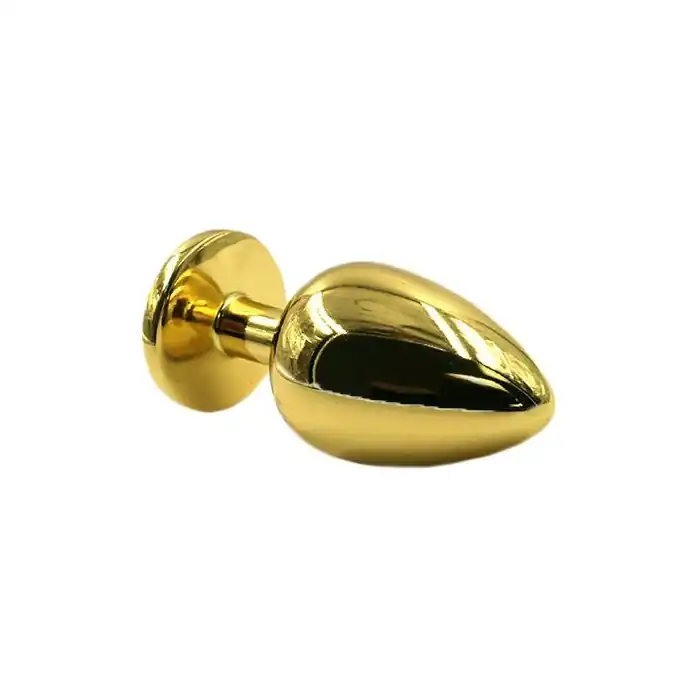 Золотистая алюминиевая анальная пробка с прозрачным кристаллом - 6 см - Kanikule anal plugs