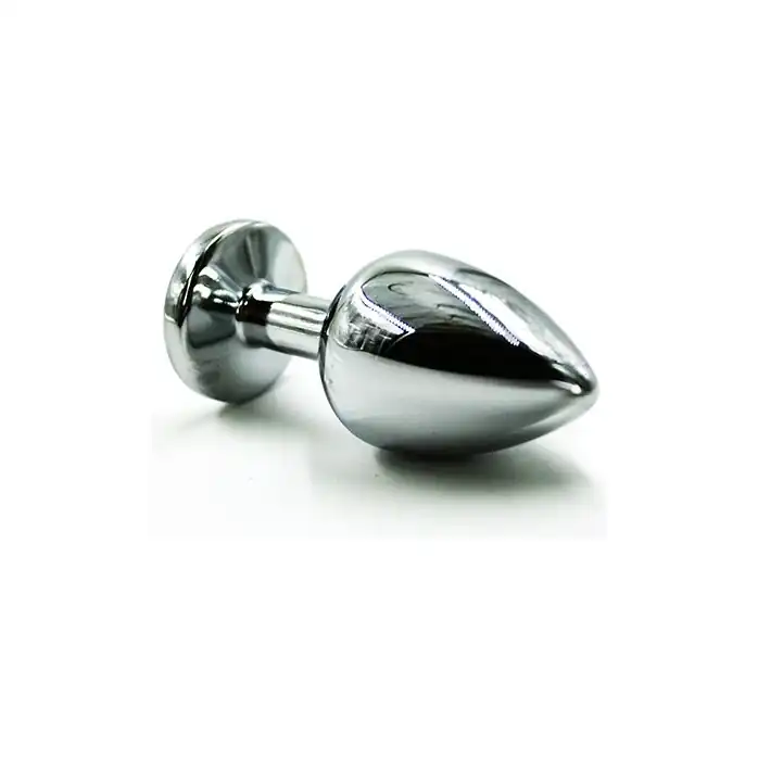 Серебристая алюминиевая анальная пробка с чёрным кристаллом - 7 см - Kanikule anal plugs. Фотография 2.