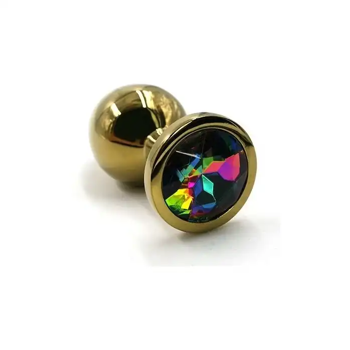 Золотистая алюминиевая анальная пробка с радужным кристаллом - 6 см - Kanikule anal plugs
