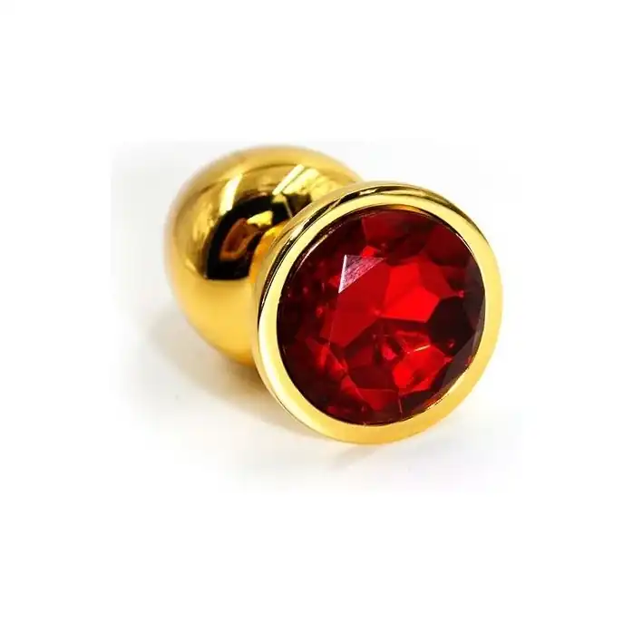 Золотистая алюминиевая анальная пробка с красным кристаллом - 8,4 см - Kanikule anal plugs