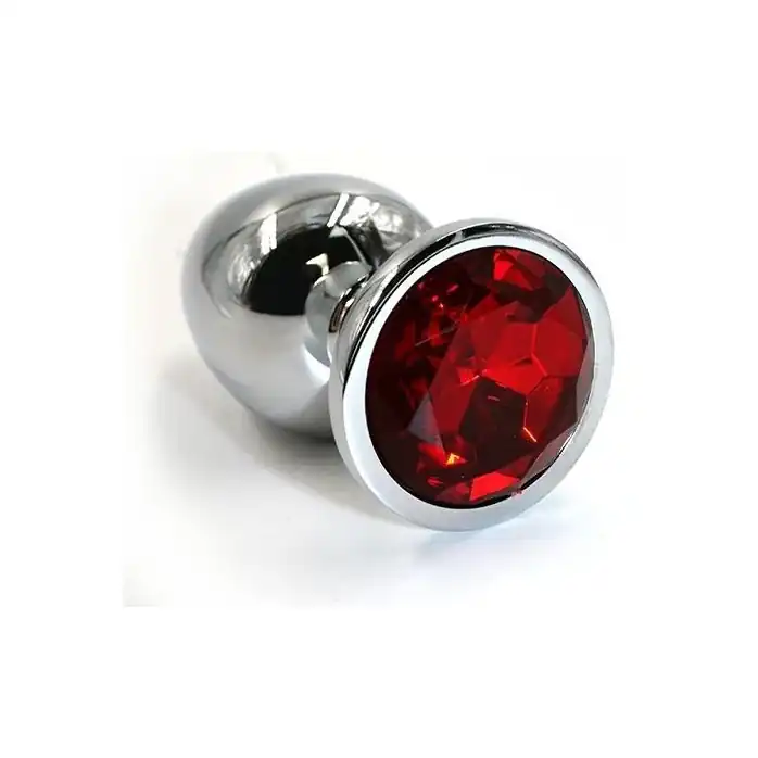 Серебристая алюминиевая анальная пробка с красным кристаллом - 7 см - Kanikule anal plugs