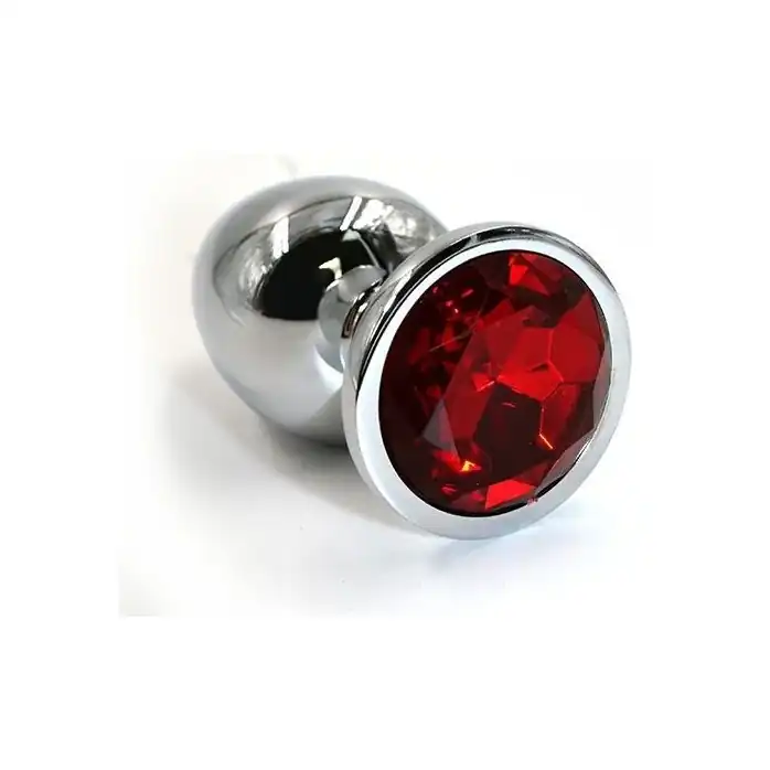 Серебристая алюминиевая анальная пробка с красным кристаллом - 6 см - Kanikule anal plugs