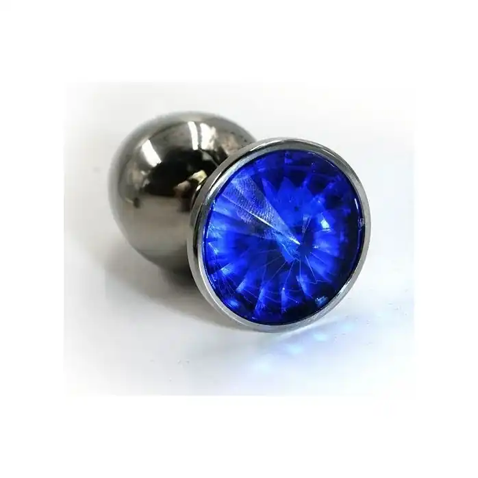 Серебристая алюминиевая анальная пробка с синим кристаллом - 8,4 см - Kanikule anal plugs