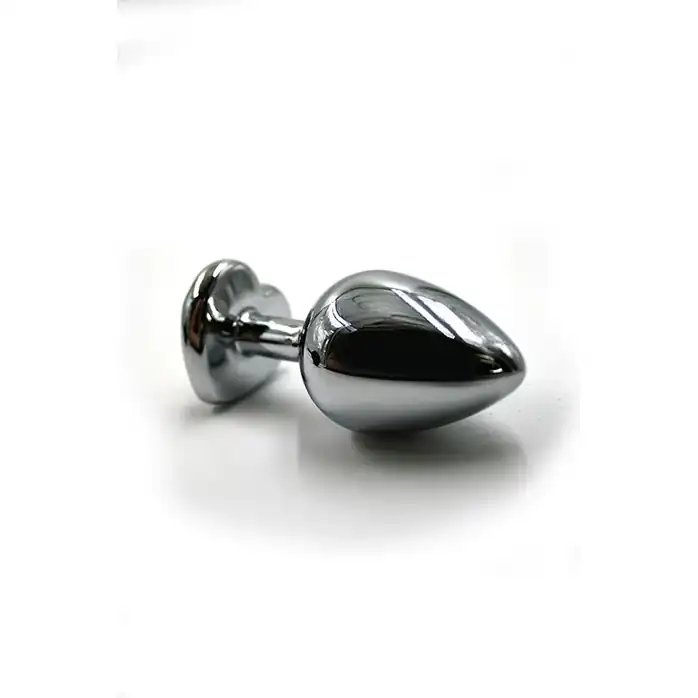 Серебристая анальная пробка с прозрачным сердцем-кристаллом - 6 см - Kanikule anal plugs. Фотография 2.