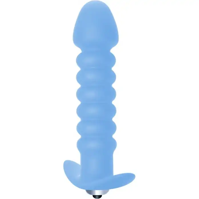 Голубая анальная пробка с вибрацией Twisted Anal Plug - 13 см - First Time. Фотография 2.