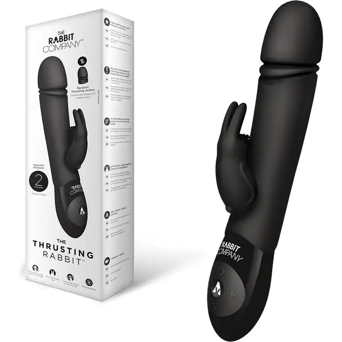 Чёрный вибратор с функцией толкания Thrusting Rabbit