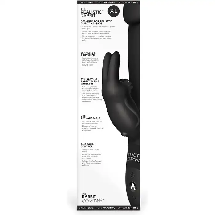 Чёрный вибратор с клиторальным отростком Realistic Rabbit XL Black. Фотография 4.