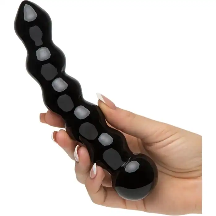 Чёрный стеклянный стимулятор It s Divine Black Glass Beaded Dildo - 20,3 см - Fifty Shades Freed. Фотография 3.