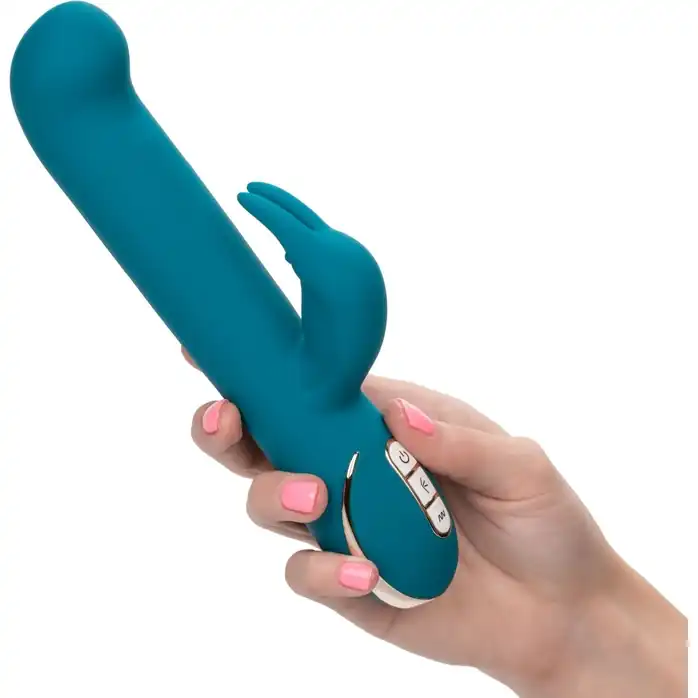 Бирюзовый вибратор с изогнутой головкой Jack Rabbit Signature Silicone Rocking G Rabbit - 20 см - Jack Rabbits. Фотография 6.