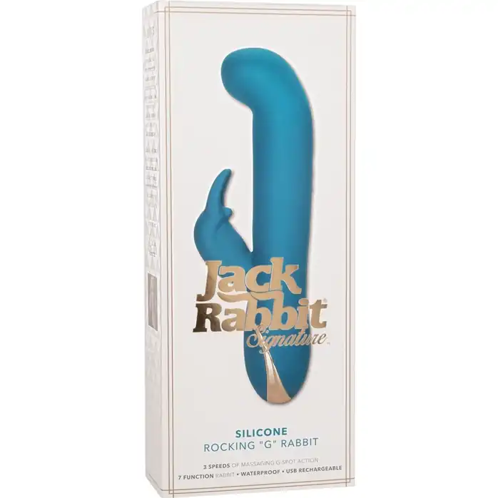Бирюзовый вибратор с изогнутой головкой Jack Rabbit Signature Silicone Rocking G Rabbit - 20 см - Jack Rabbits. Фотография 9.