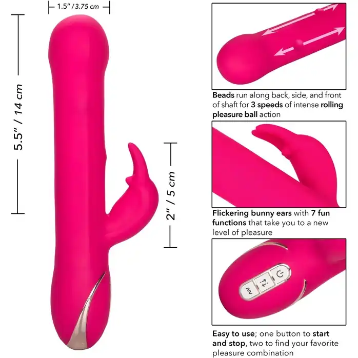 Ярко-розовый вибратор Jack Rabbit Signature Silicone Beaded Rabbit - 23 см - Jack Rabbits. Фотография 8.