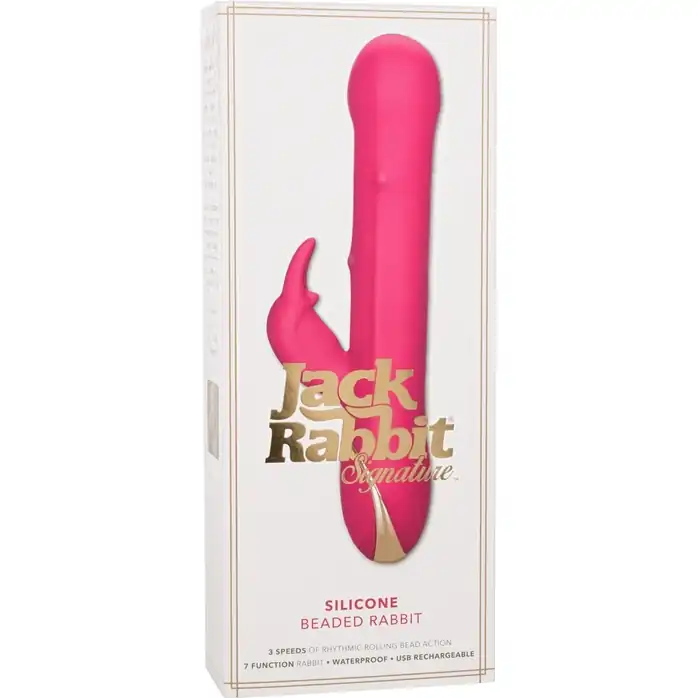 Ярко-розовый вибратор Jack Rabbit Signature Silicone Beaded Rabbit - 23 см - Jack Rabbits. Фотография 10.