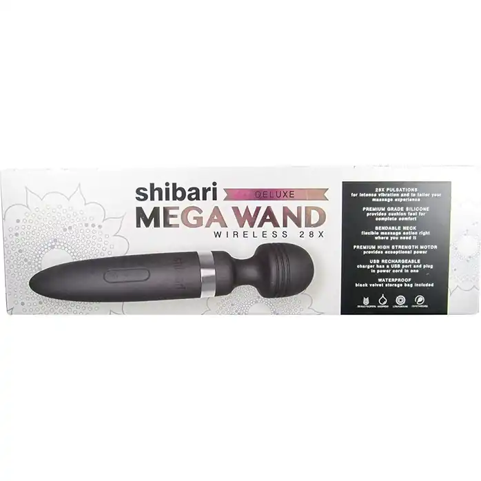 Чёрный жезловый массажер Deluxe Mega Wand Wireless 28x. Фотография 2.