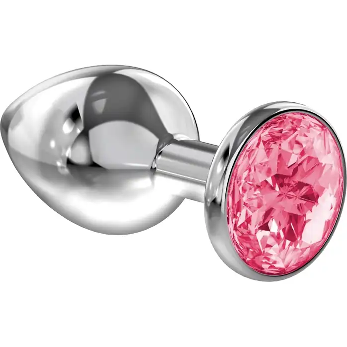 Большая серебристая анальная пробка Sparkle Large с розовым кристаллом - 8 см - Diamond