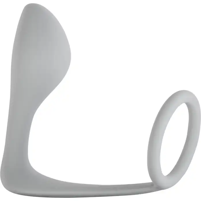 Серое эрекционное кольцо с анальной пробкой Button Anal Plug - Back Door Collection Black Edition