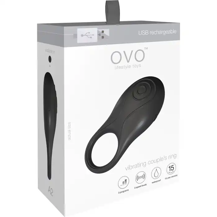 Чёрное эрекционное кольцо OVO A2 с вибрацией. Фотография 2.