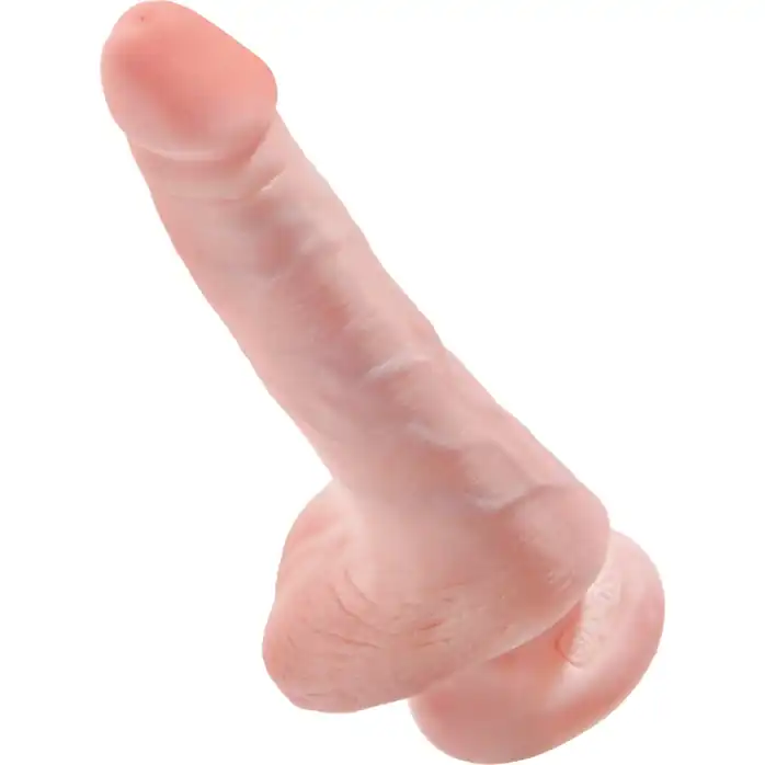 Телесный фаллоимитатор с мошонкой и присоской 6 Cock with Balls - 17,8 см - King Cock. Фотография 5.