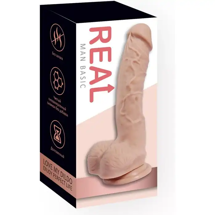 Силиконовый фаллоимитатор с мошонкой на присоске REAL Man Basic Standart. Фотография 5.