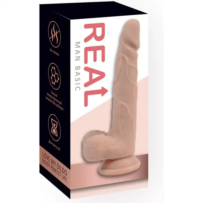 Силиконовый фаллоимитатор с мошонкой на присоске REAL Man Basic Slim. Фотография 4.