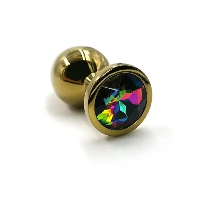 Золотистая алюминиевая анальная пробка с радужным кристаллом - 7 см - Kanikule anal plugs