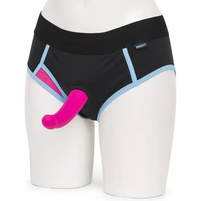Ярко-розовый страпон на трусиках-брифах Broad City Pegasus Pegging Kit S/M - 17,8 см