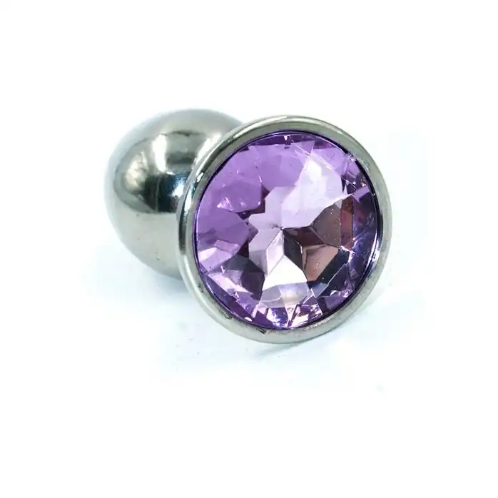 Серебристая анальная пробка с сиреневым кристаллом - 8 см - Kanikule anal plugs