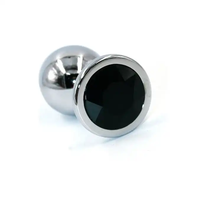 Малая анальная пробка из алюминия с чёрным кристаллом - 7 см - Kanikule anal plugs