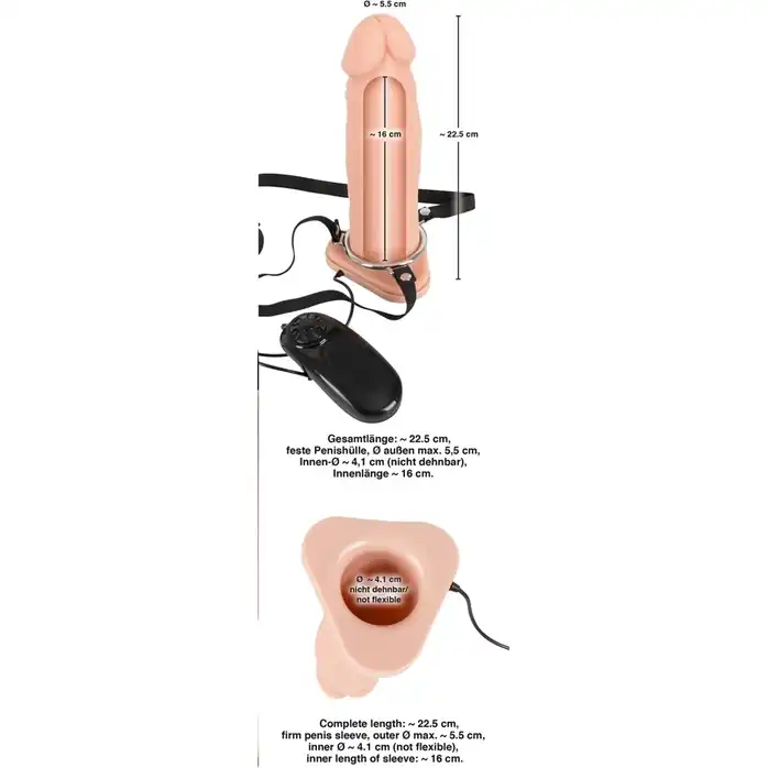 Полый вибрострапон на ремнях Vibrating Strap-On - 22,5 см - You2Toys. Фотография 8.
