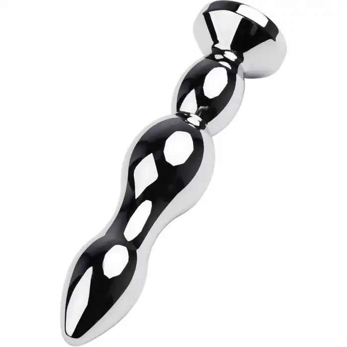 Серебристая анальная втулка с красным стразом - 13,5 см - Metal. Фотография 3.