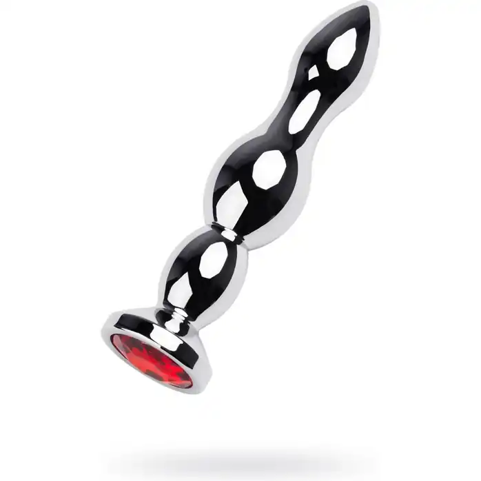 Серебристая анальная втулка с красным стразом - 13,5 см - Metal