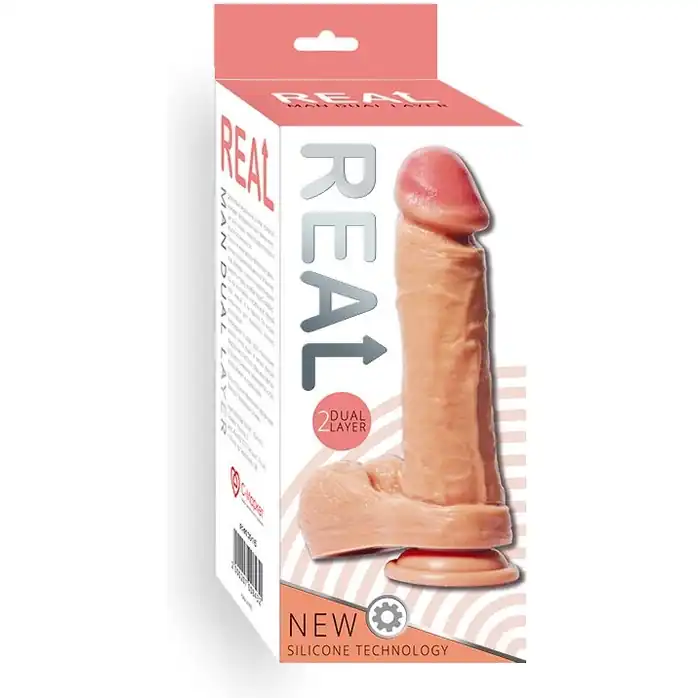 Силиконовый фаллоимитатор с двойной структурой материала REAL