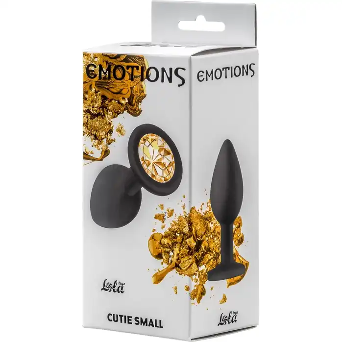 Чёрная анальная пробка Emotions Cutie Small с жёлтым кристаллом - 7,5 см - Emotions