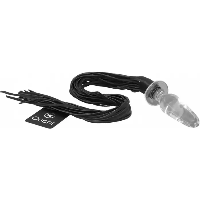Стеклянная анальная пробка с хвостами плети Whip Butt Plug Bonded Leather - Ouch!