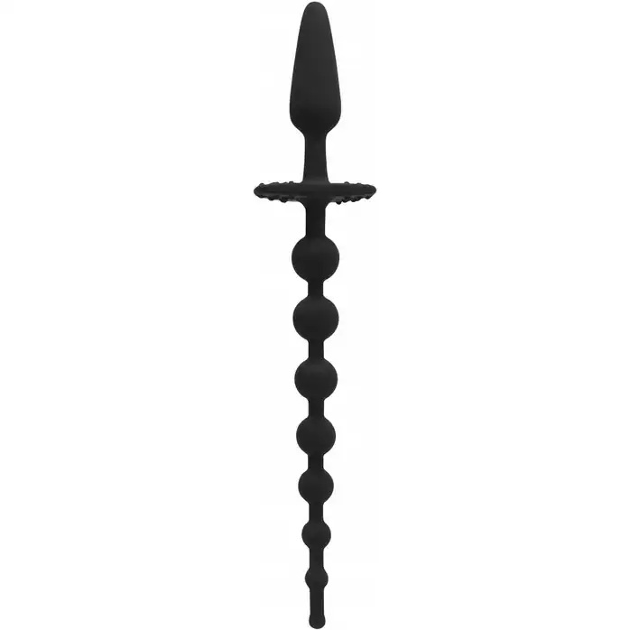 Чёрная анальная елочка с рукоятью в виде пробки No.54 Butt Plug with Anal Chain - Sono