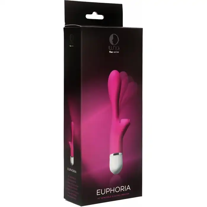 Розовый гнущийся вибратор Euphoria с клиторальной щеточкой - 22 см - Luna. Фотография 2.