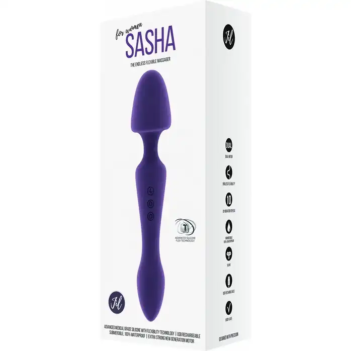 Фиолетовый двусторонний вибратор Sasha - 22,5 см - Jil. Фотография 3.