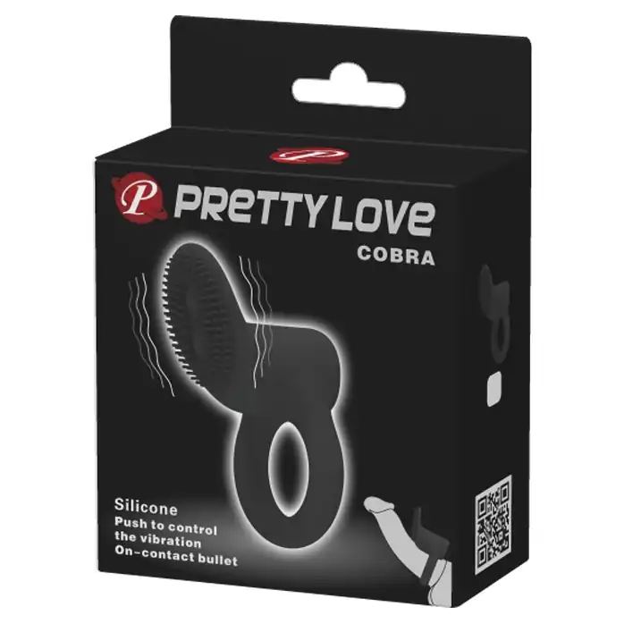 Чёрное эрекционное виброкольцо со стимулятором клитора Cobra - Pretty Love. Фотография 6.