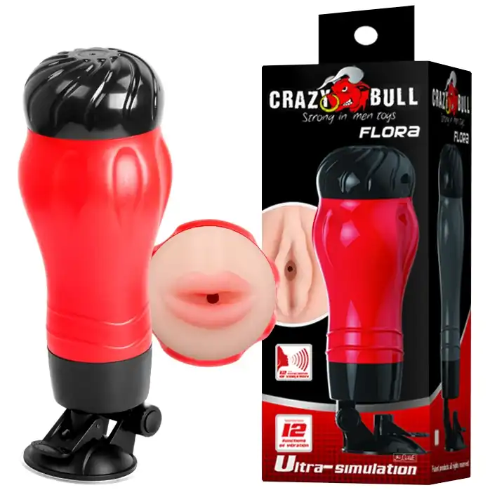 Мастурбатор-ротик с вибрацией, функцией голоса и в колбе с присоской - Crazy Bull