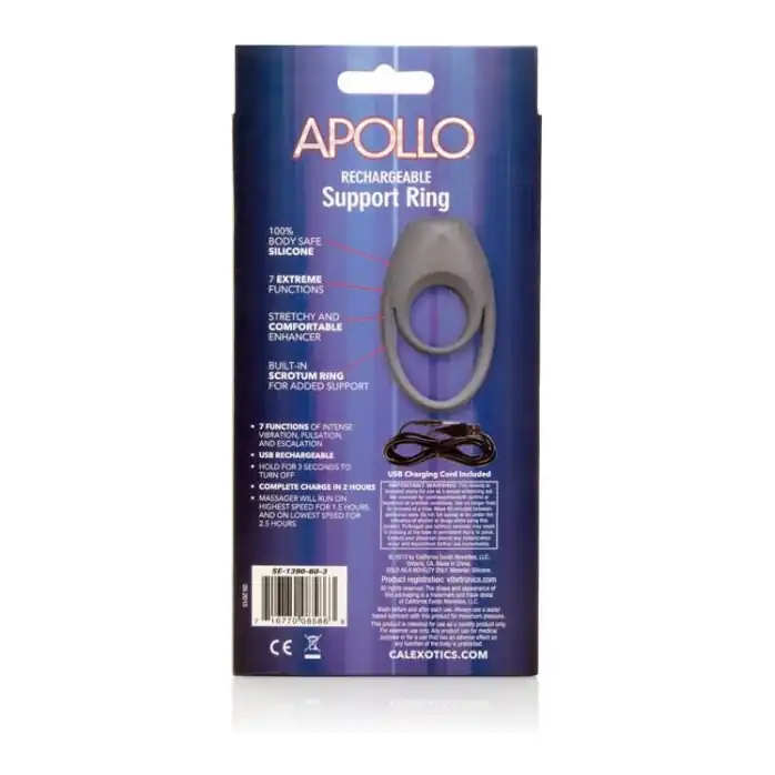 Двойное эрекционное кольцо с вибрацией Apollo Rechageable Support Ring - Apollo. Фотография 9.