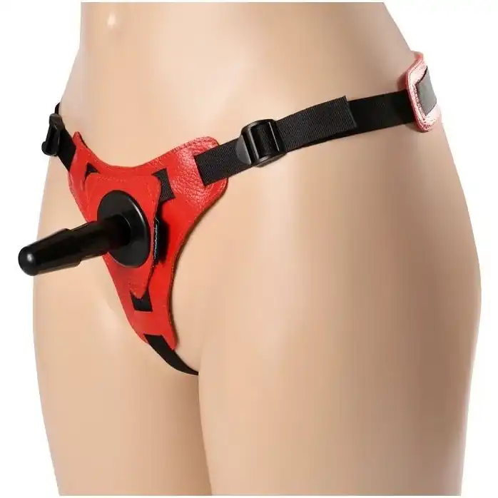 Красно-чёрные трусики с плугом HARNESS Trapper - размер XS-M - BDSM accessories