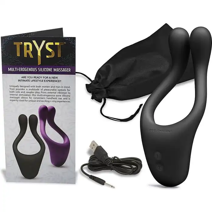 Чёрный вибромассажер для пар TRYST Multi Erogenous Zone Massager. Фотография 4.