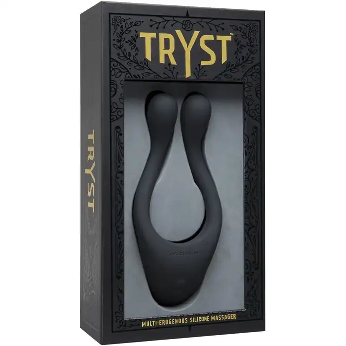 Чёрный вибромассажер для пар TRYST Multi Erogenous Zone Massager. Фотография 5.
